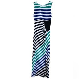 London Times || NWT || Blue Colorblock Pleated-Waist Maxi Dress